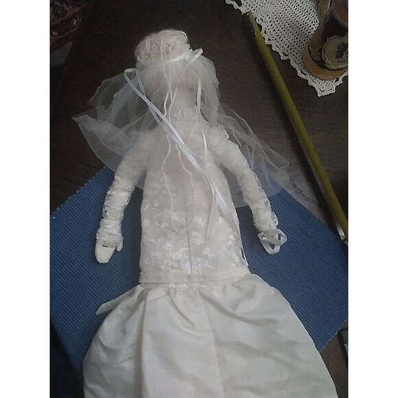 Handmade Cloth Bride Doll 16” Painted Features - Picture 6 of 7